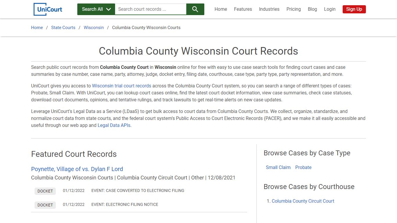 Columbia County Wisconsin Court Records | Wisconsin | UniCourt